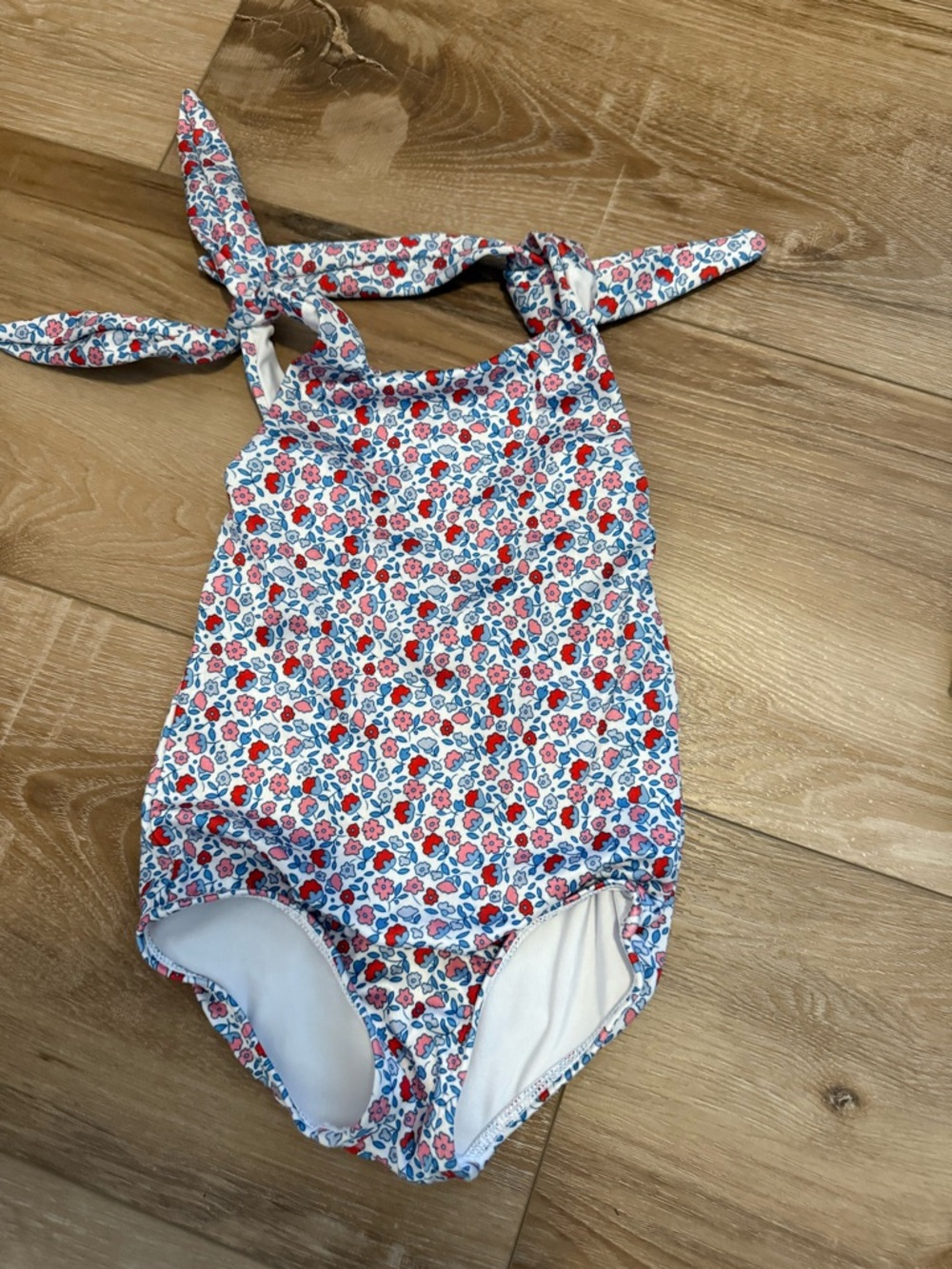 Floral One-Piece Tie-Strap Swimsuit - Red & Blue Floral